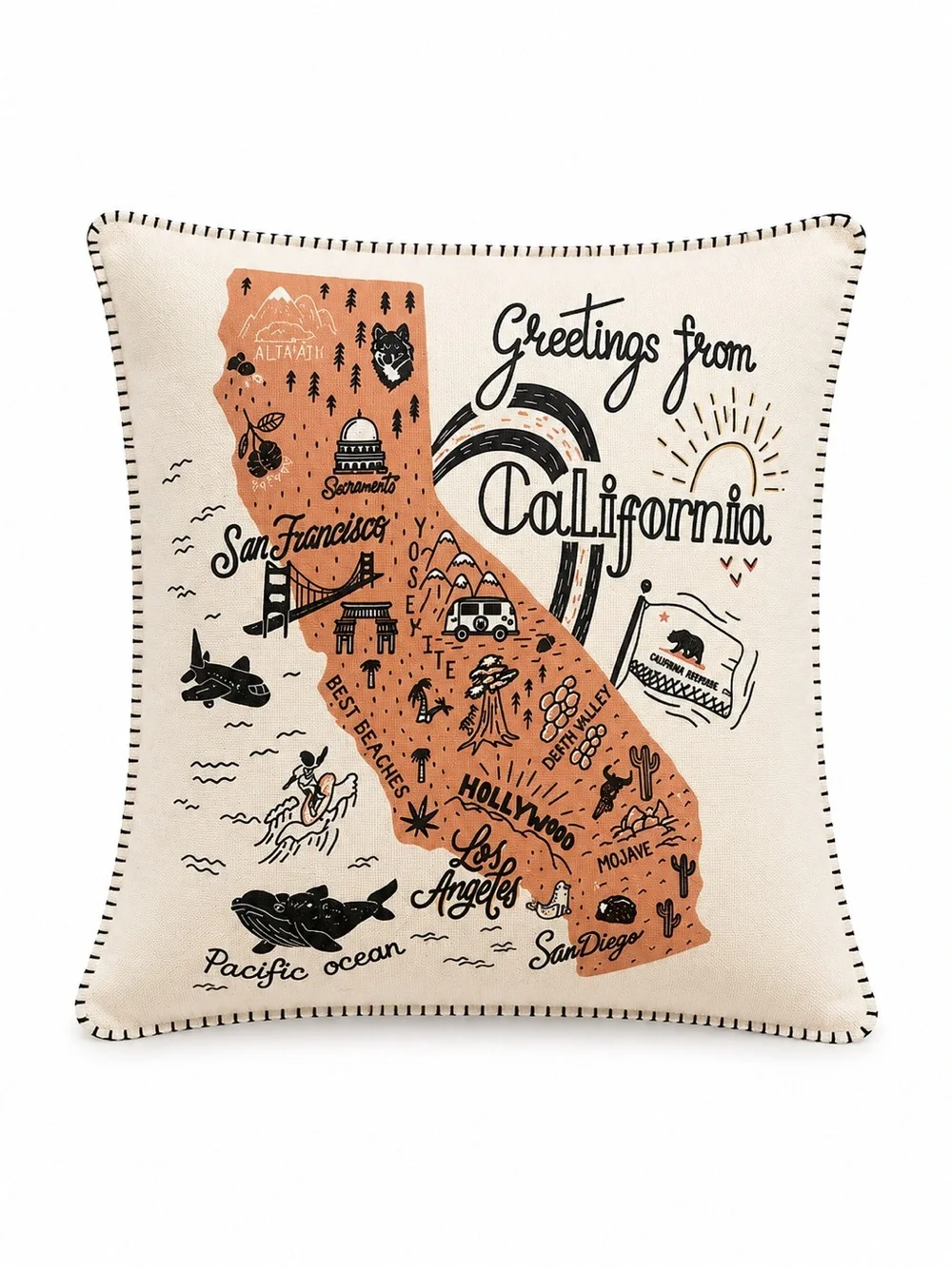 California Greetings Fran Faux Linen Whipstitch Decorative Pillow 14” x 18”